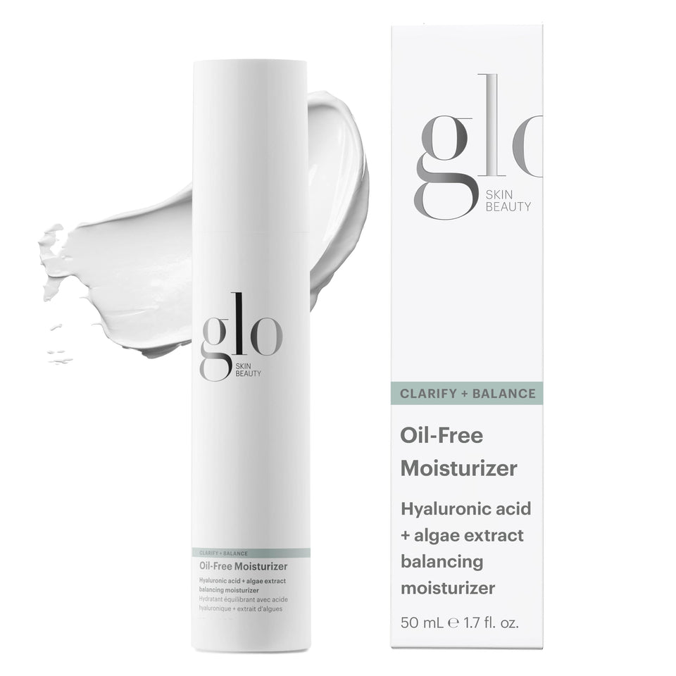 Glo Skin Beauty front packaging showing lightweight, oil-free moisturizer benefits