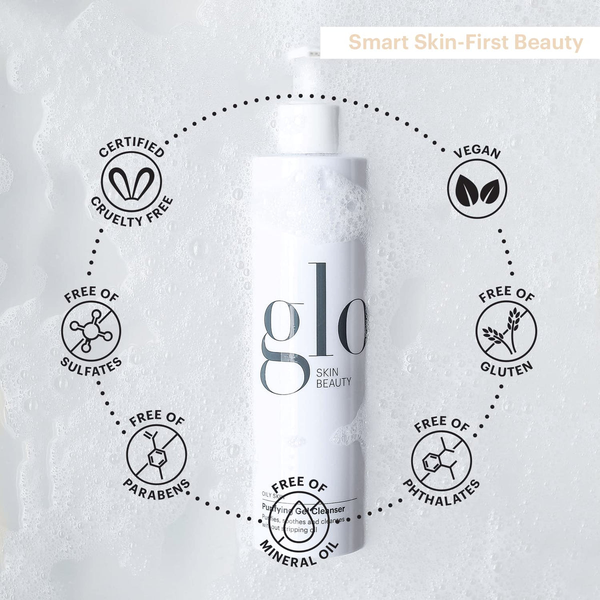 Glo Skin Beauty lather on face demo illustrating gentle cleansing and oil removal benefit
