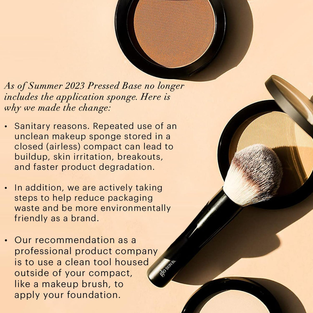 Glo Skin Beauty makeup brush applying powder for even, buildable coverage