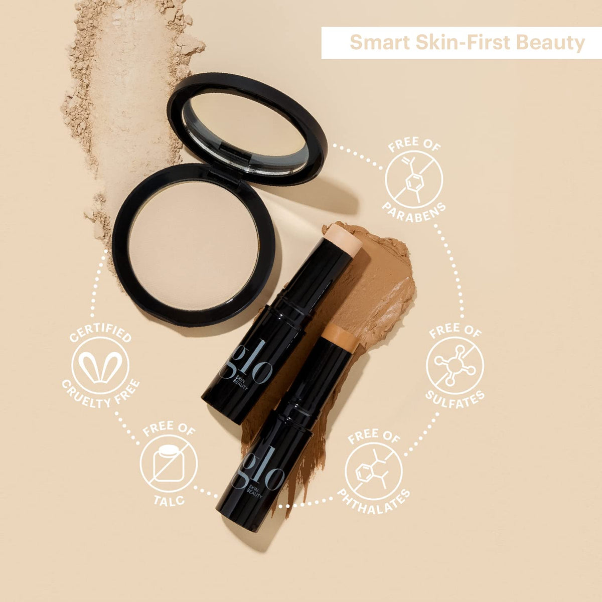Glo Skin Beauty compact in a handbag demonstrating travel-ready convenience