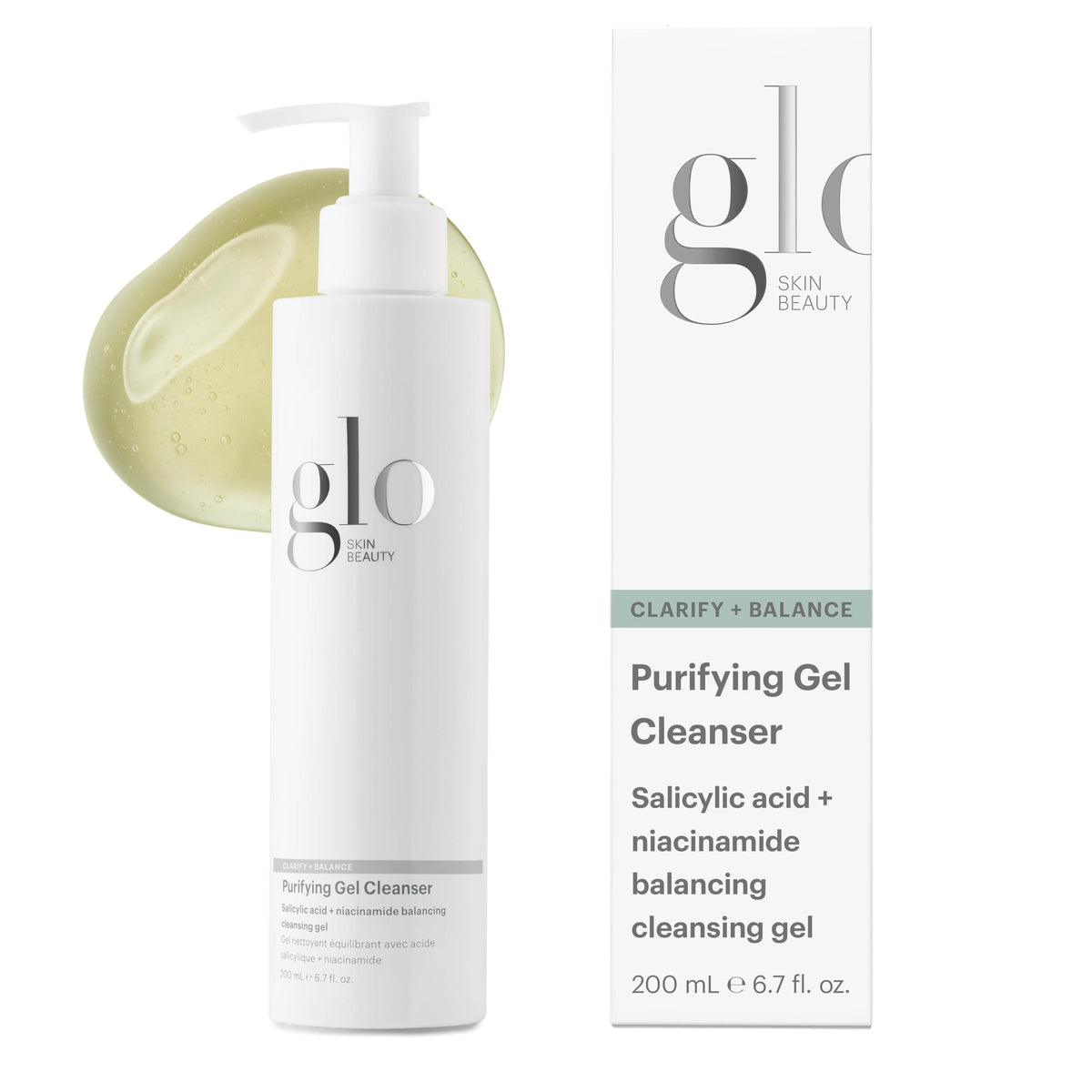 Glo Skin Beauty front bottle view showing cleanser and clear labeling for easy selection
