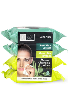 Global Beauty Care front packaging showing 4-pack resealable pouches and benefits