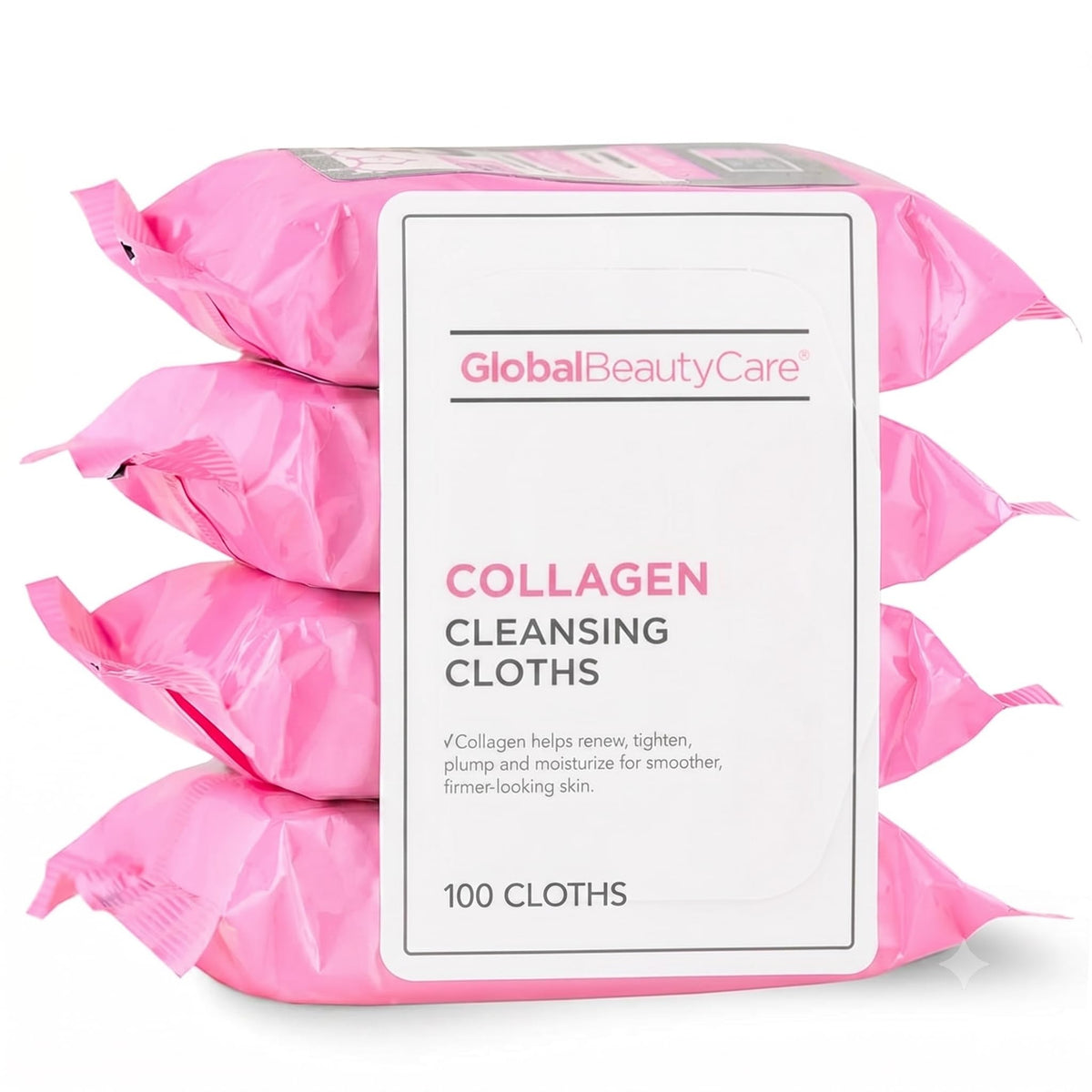 Global Beauty Care front packaging showing 4-pack and 100 wipes for convenient supply