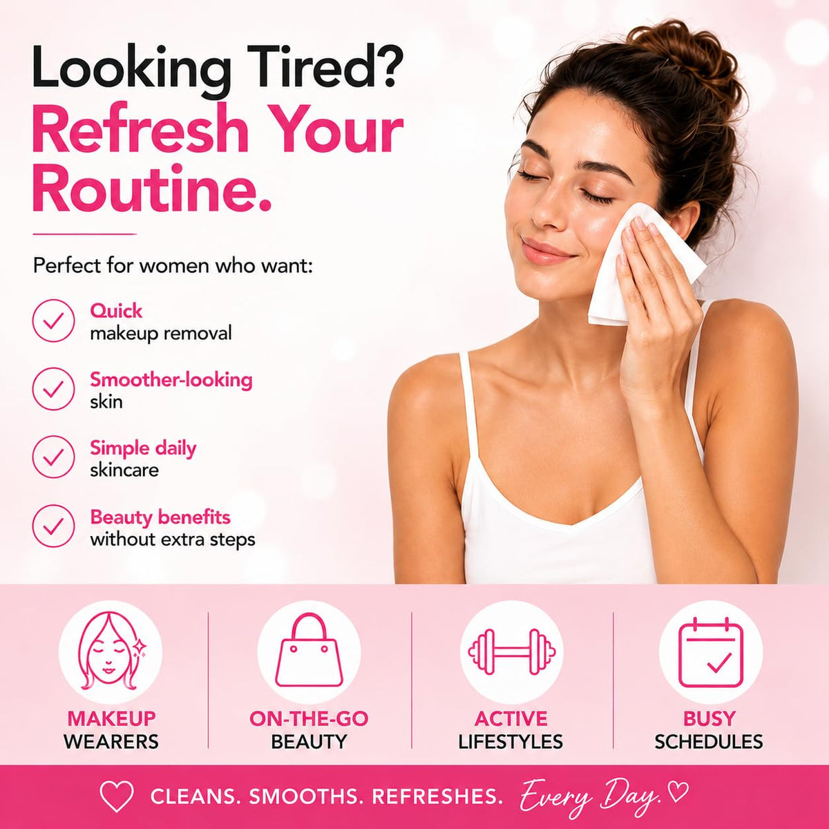 Global Beauty Care single wipe close-up showing soft texture for gentle cleansing