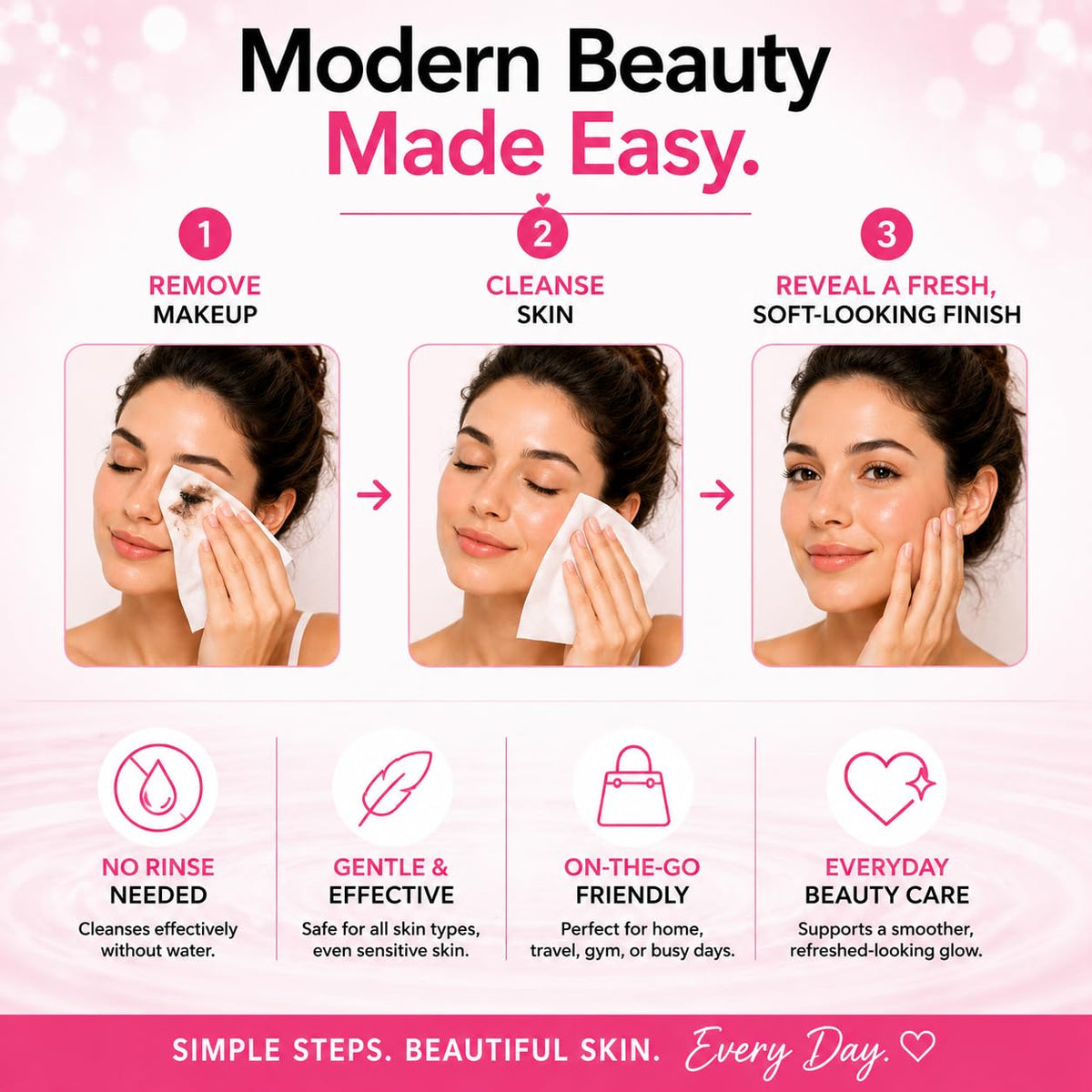 Global Beauty Care wipe next to hand showing size and coverage for face