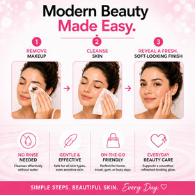 Global Beauty Care wipe next to hand showing size and coverage for face
