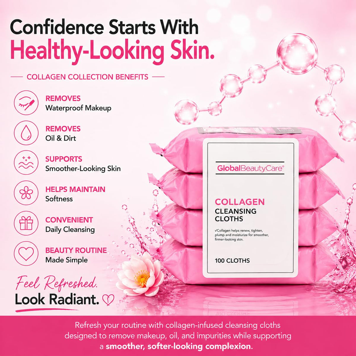 Global Beauty Care wipes inside travel bag illustrating on-the-go convenience