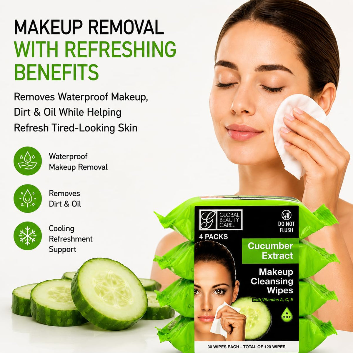 Global Beauty Care wipe removing waterproof mascara with minimal rubbing