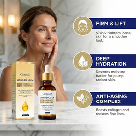 GLORAMD application on neck and jawline demonstrating gentle massage and firming benefit
