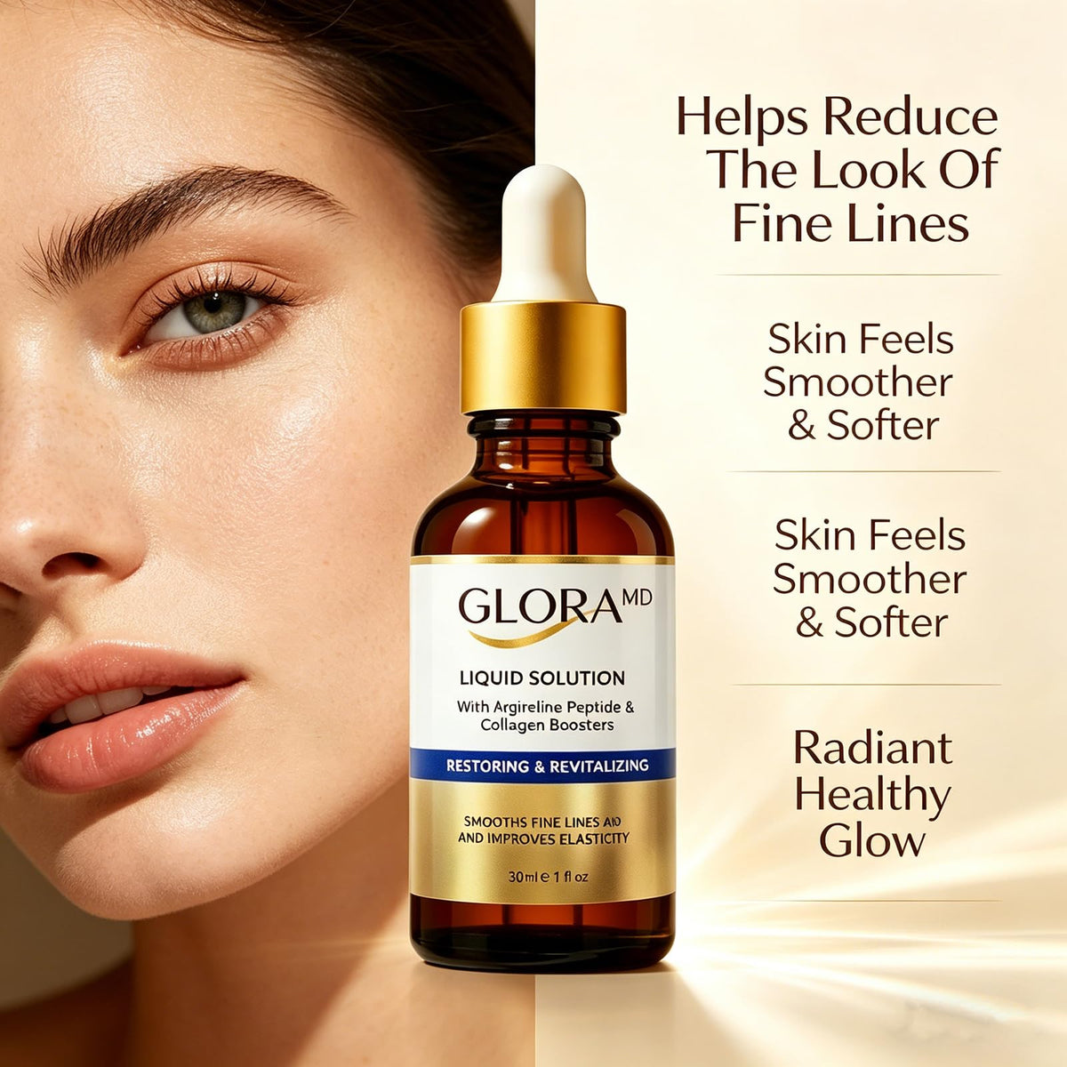 Gloramd Official bottle beside moisturizer showing easy routine layering