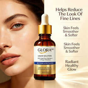 Gloramd Official bottle beside moisturizer showing easy routine layering