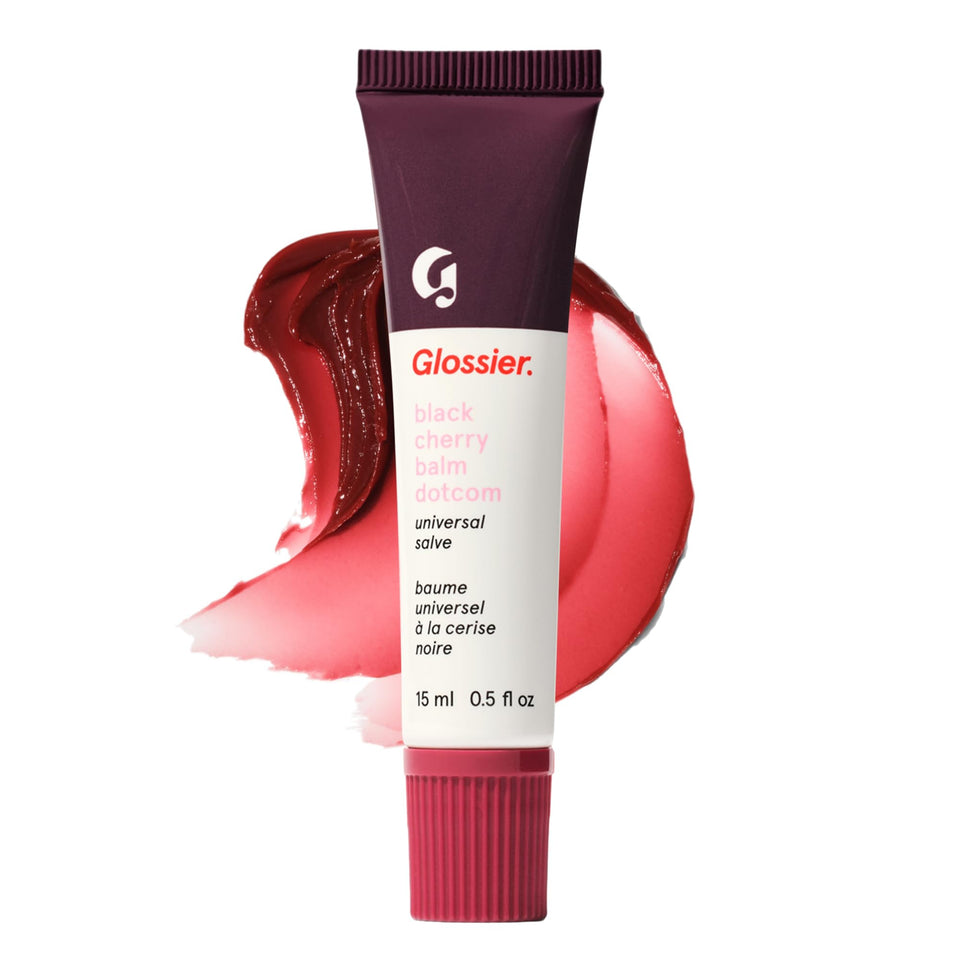 glossier Black Cherry tube front view showing sleek packaging and portable design