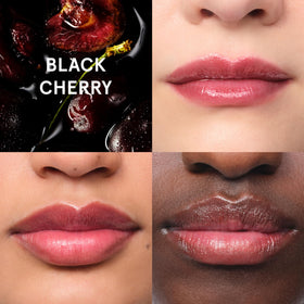 glossier Black Cherry ingredients label close-up showing lanolin and beeswax benefits