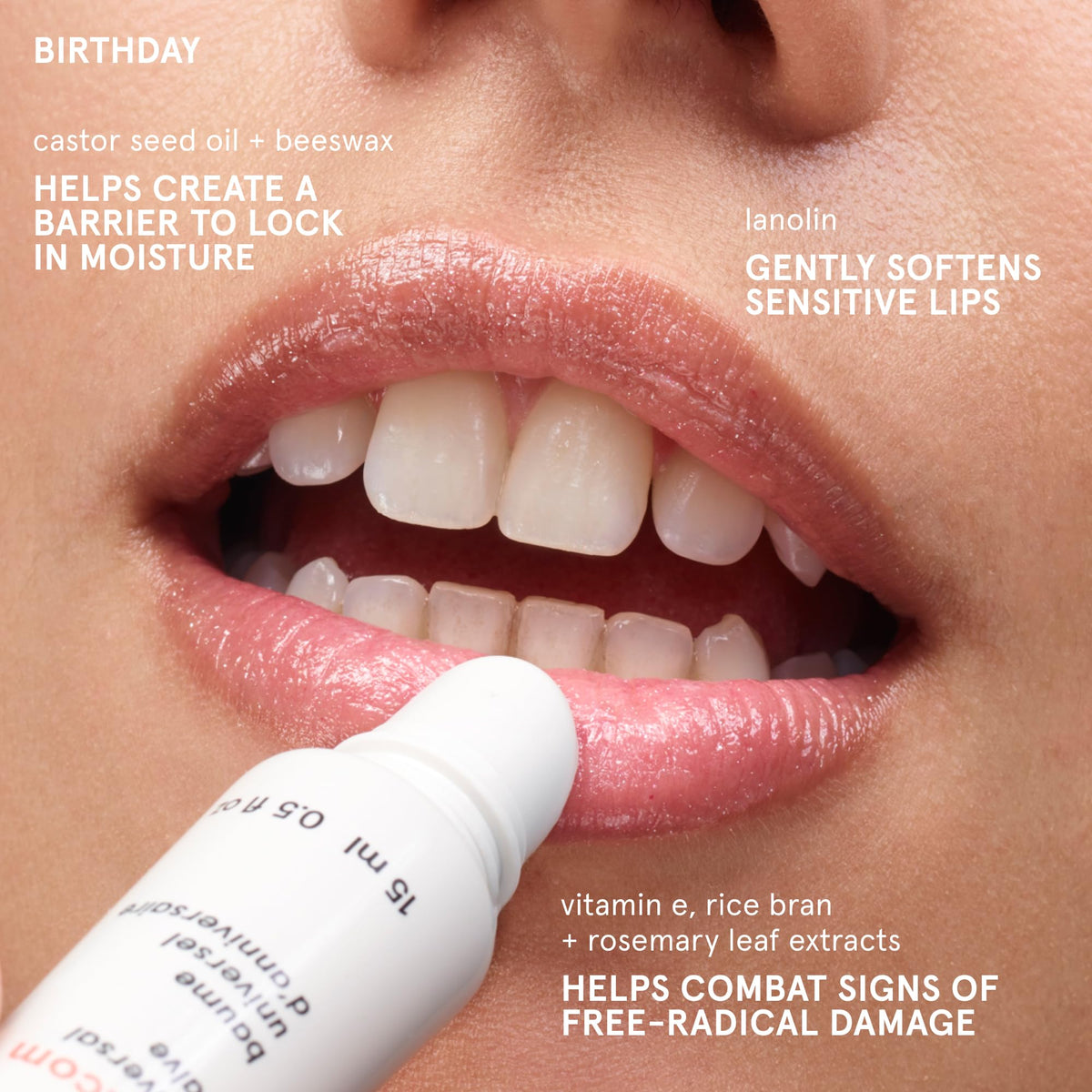 Glossier Balm Dotcom close-up shimmer highlighting subtle glow and soft sheen