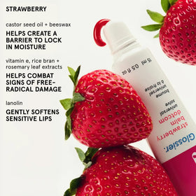Before and after lips using Glossier Balm Dotcom strawberry tint for subtle pink color