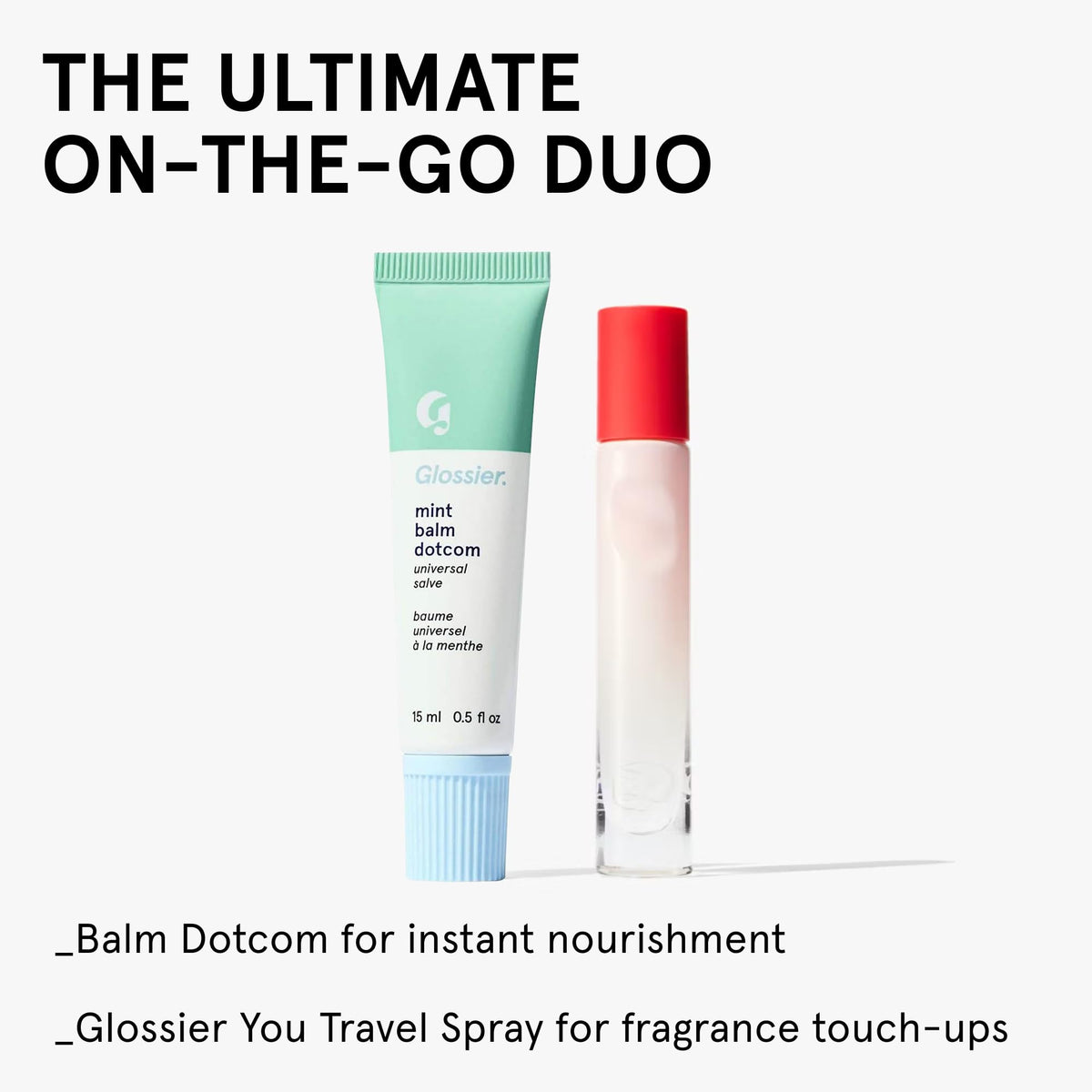 Glossier balm dotcom mint with mint leaves lifestyle image conveying refreshing scent