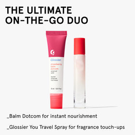 Glossier Balm Dotcom on a nightstand indicating overnight use for restorative hydration
