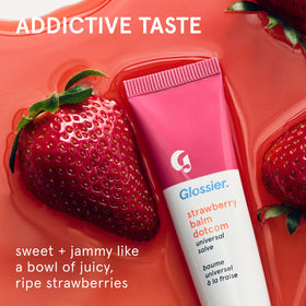 Glossier Balm Dotcom open cap and applicator tip ready for quick on-the-go application