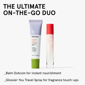 Glossier Balm Dotcom open tube angle revealing balm surface and easy application benefit