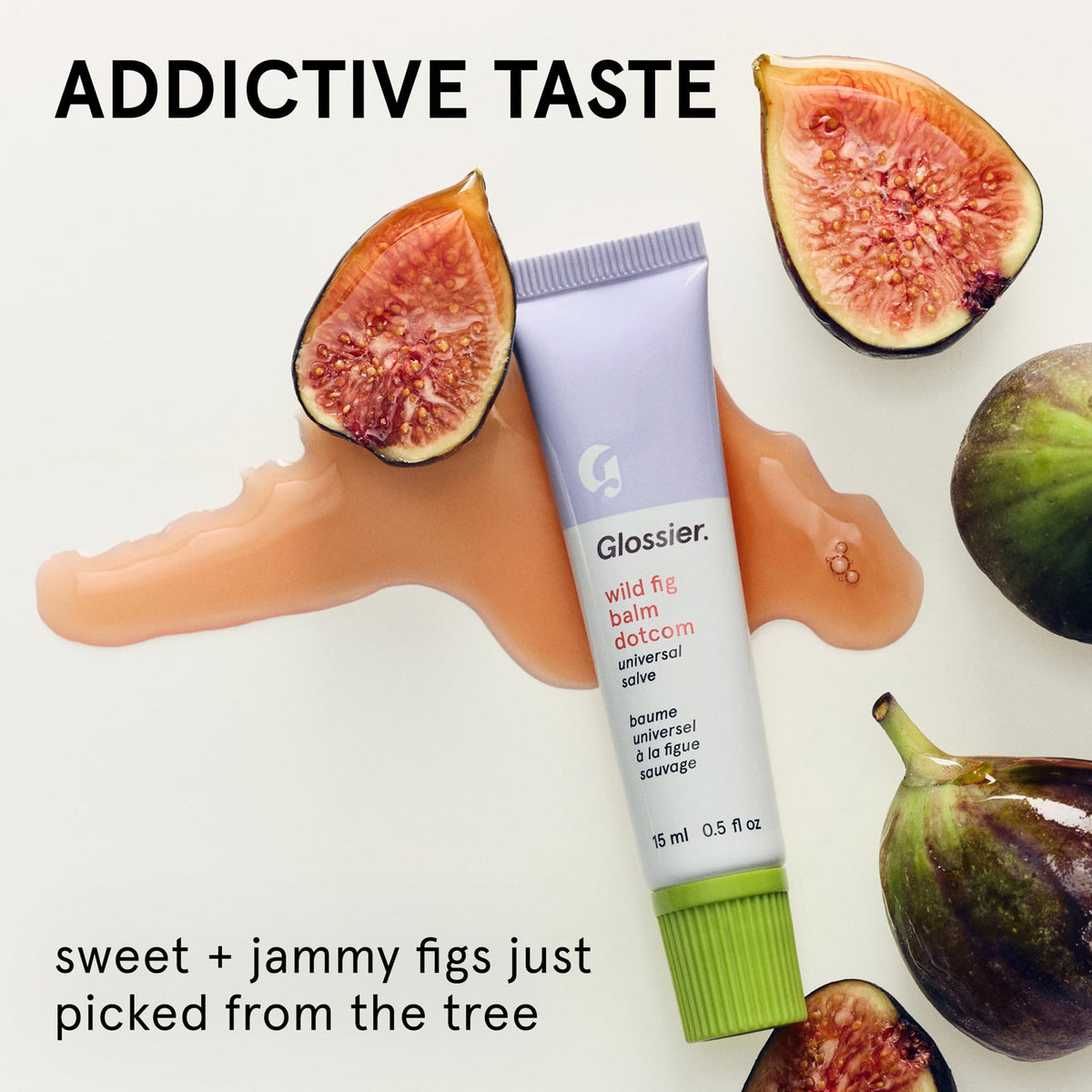 Glossier Balm Dotcom texture close-up exhibits smooth, nourishing formula benefits