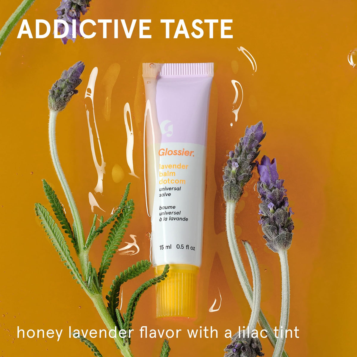 Glossier Balm Dotcom sheer lilac swatch showing subtle color enhancement