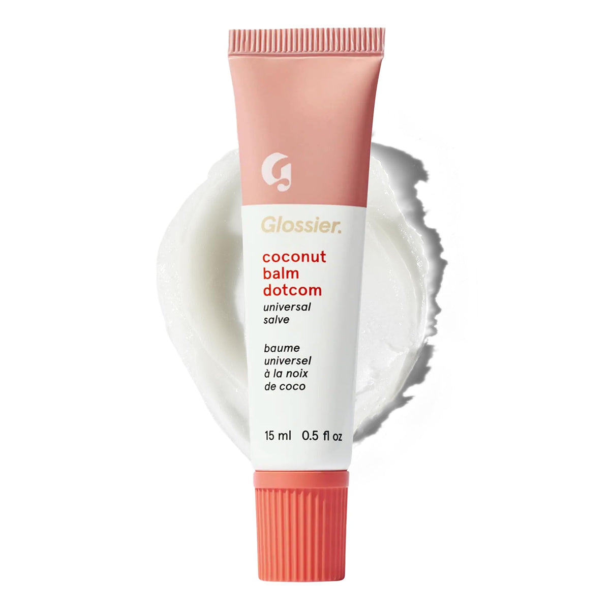 Glossier balm dotcom tube front shows compact travel-friendly packaging