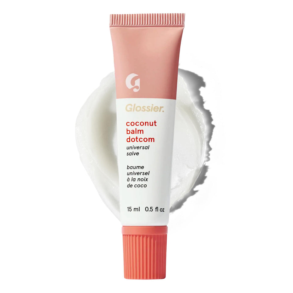 Glossier balm dotcom tube front shows compact travel-friendly packaging