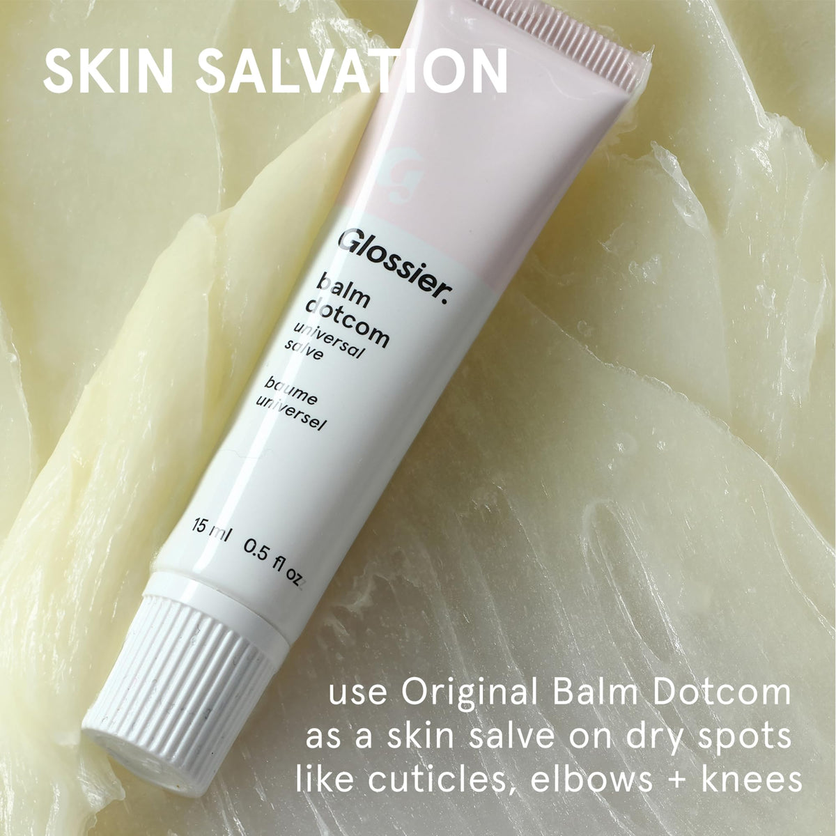 Glossier balm dotcom tube open with balm tip ready for direct application