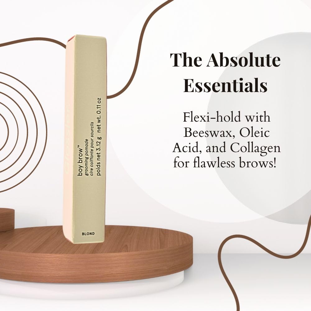Glossier Boy Brow ingredients label close-up showing conditioning benefits