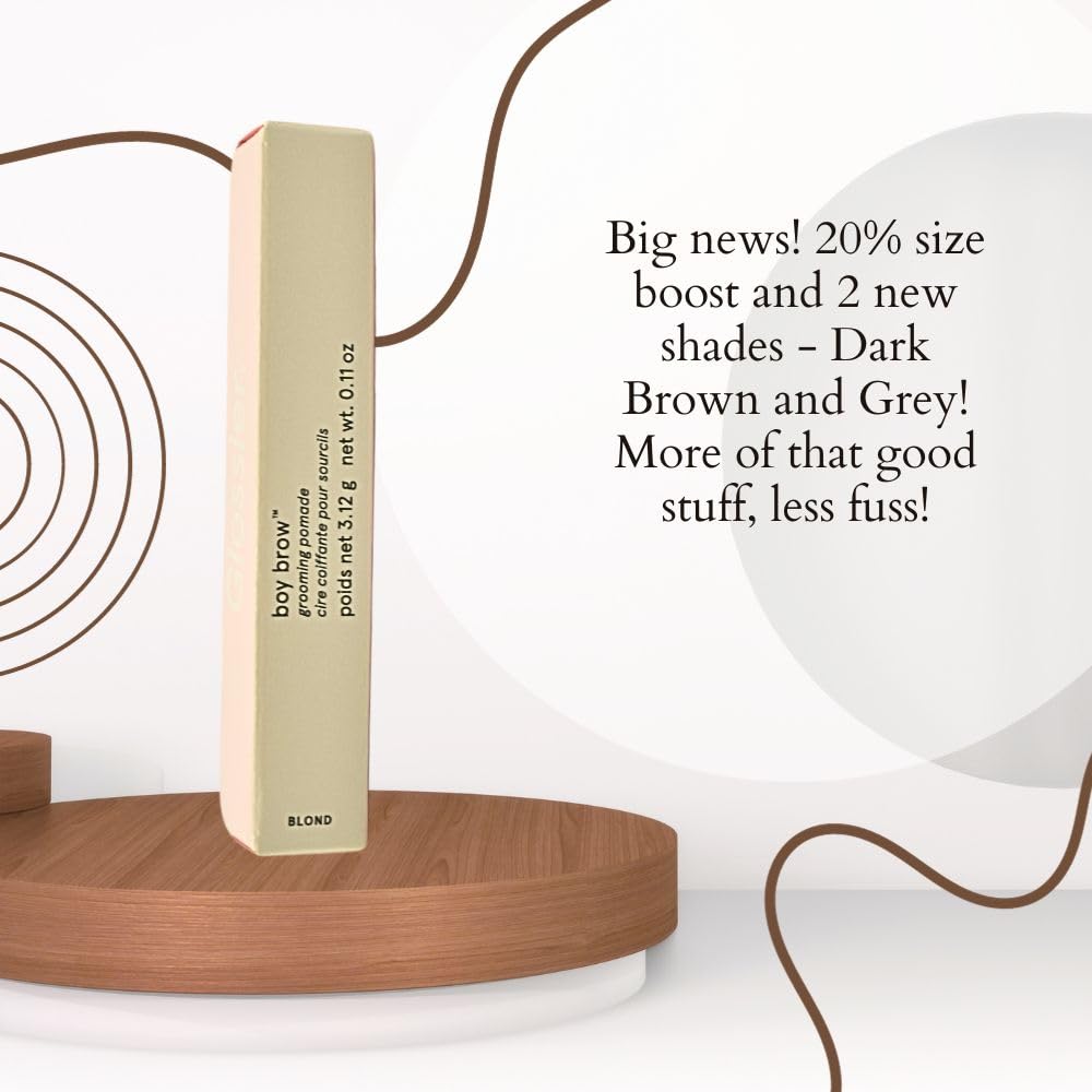 Glossier Boy Brow beside a coin illustrating compact travel-friendly size