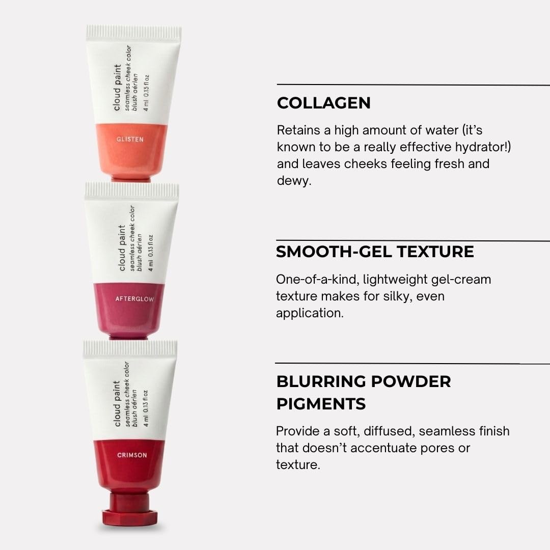 Glossier Afterglow swatch on hand showing rich berry sheen and luminous payoff