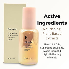 Glossier Futuredew bottle paired with Cloud Paint for Glossier coordinated dewy makeup