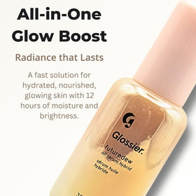 Glossier Futuredew serum texture on dropper highlighting lightweight, nourishing finish