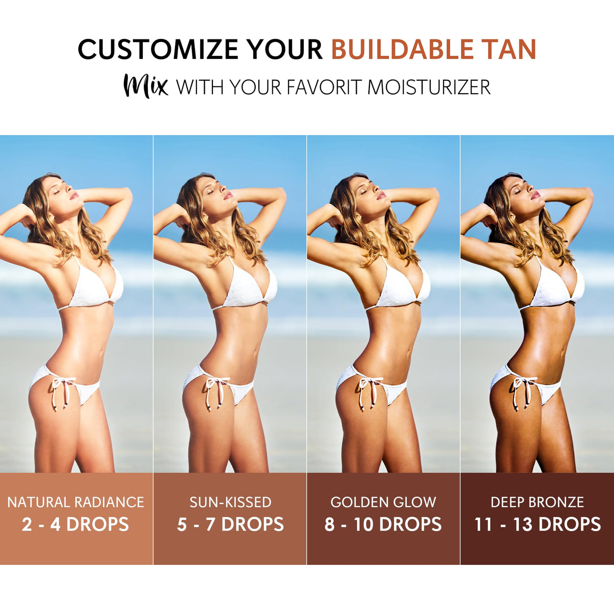 Glossiva dropper detail dispensing golden drops for customizable tan intensity