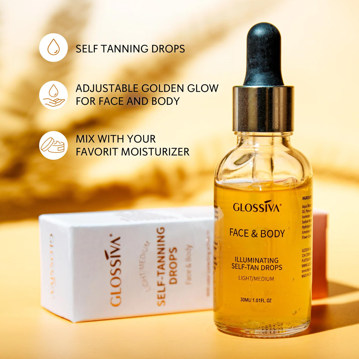 Glossiva texture closeup of liquid drops highlighting fast absorption benefit