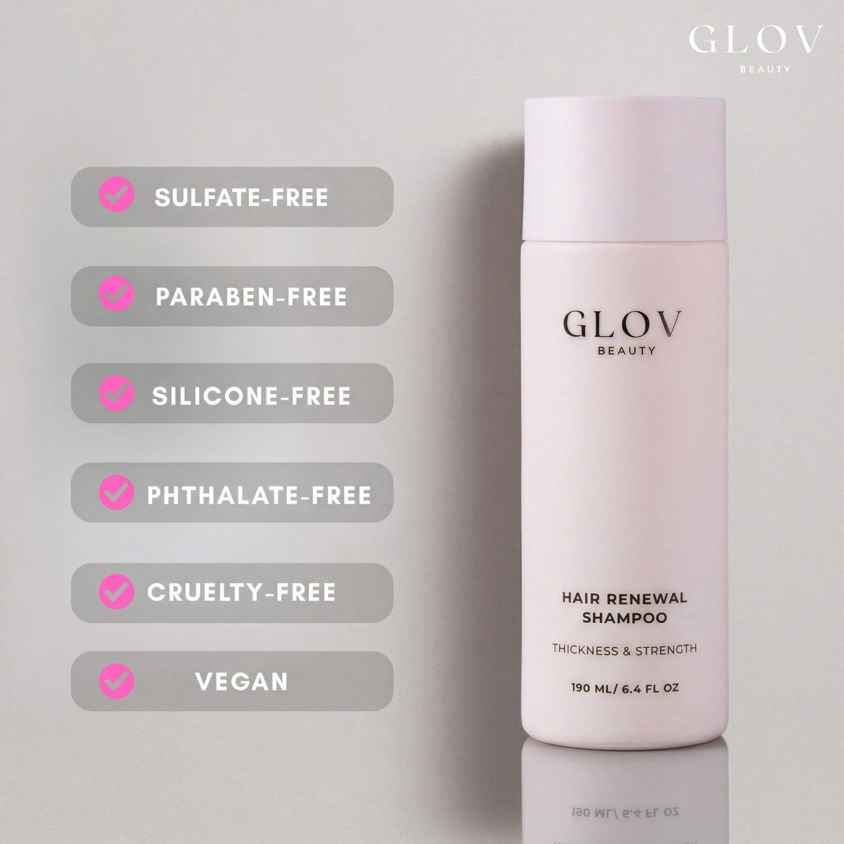 Glov Beauty pump dispensing shampoo demonstrating easy, controlled use benefit