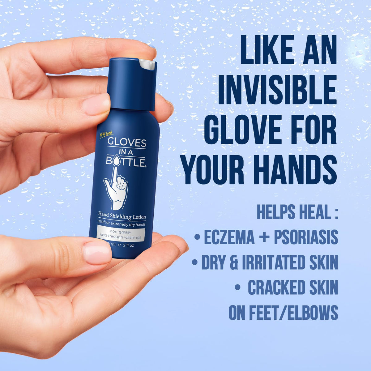 Side-by-side hands before and after using Gloves In A Bottle showing improved hydration benefit