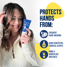 Gloves In A Bottle being applied to hands to show protective barrier benefit