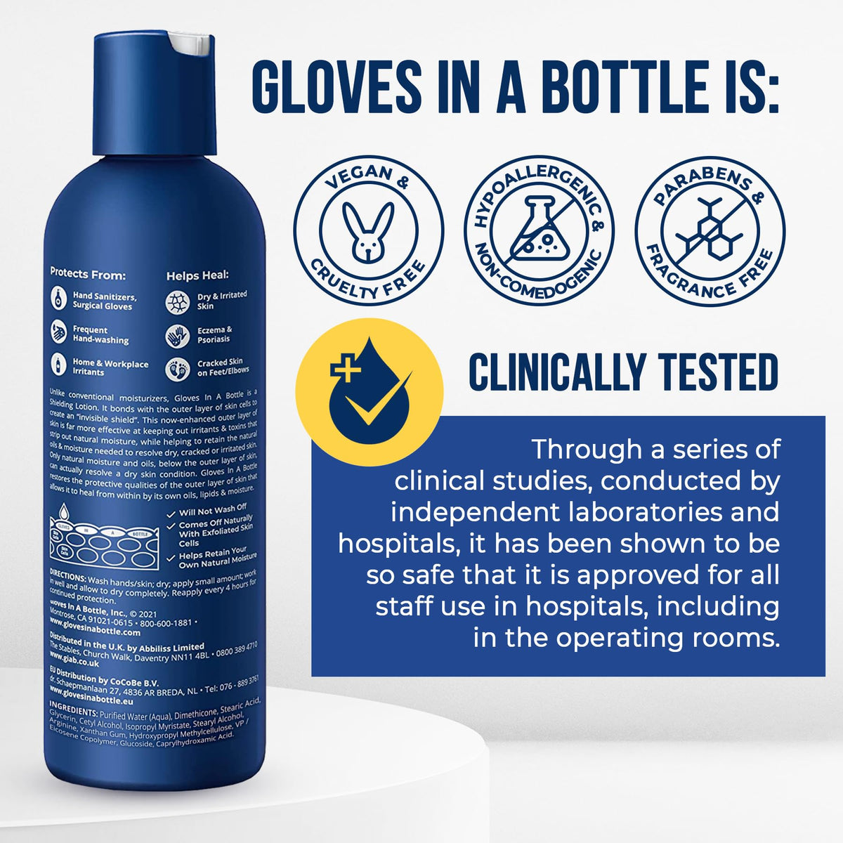 Gloves In A Bottle label closeup highlighting ingredient and use info