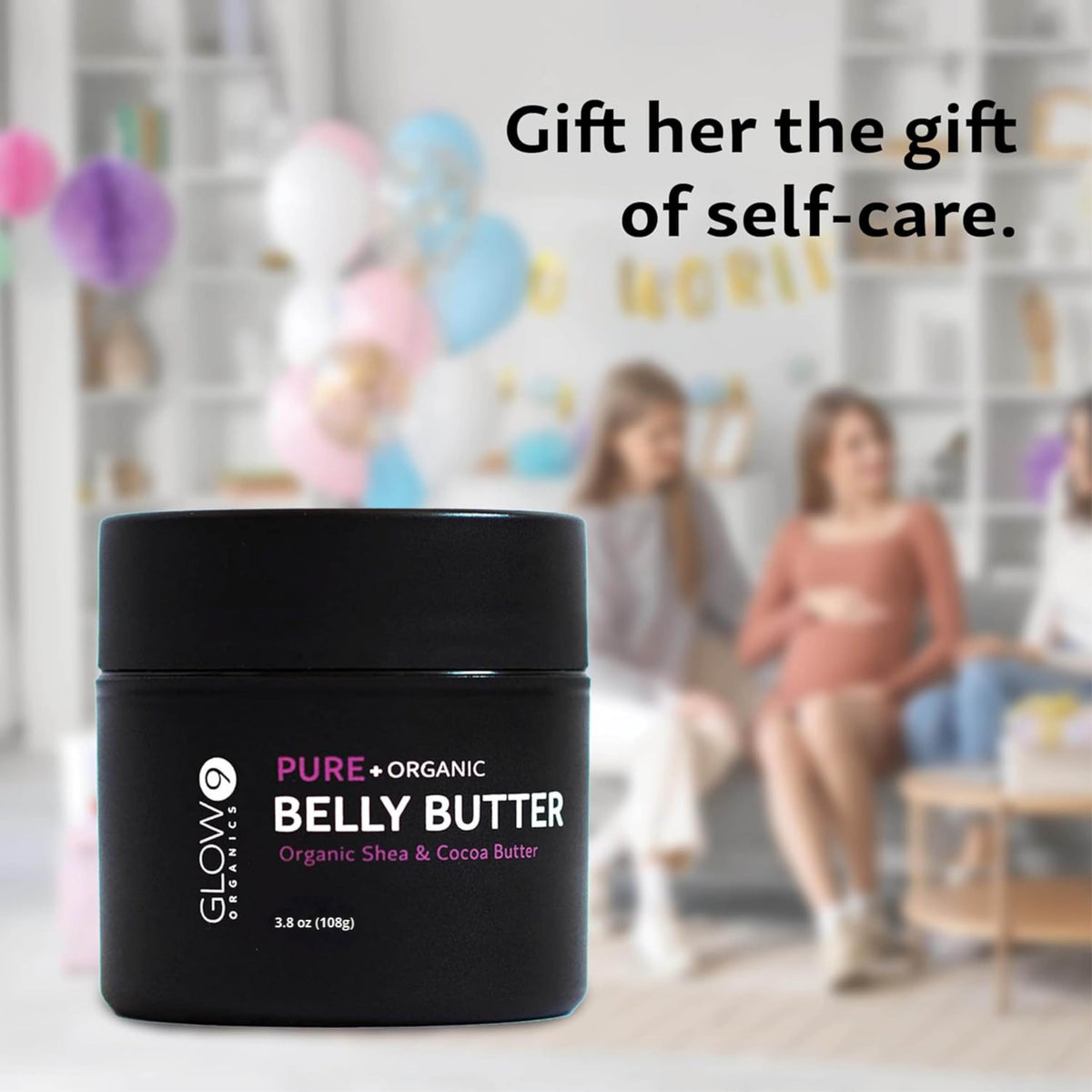 Glow Organics label detail highlighting five organic ingredients and gentle safety benefit