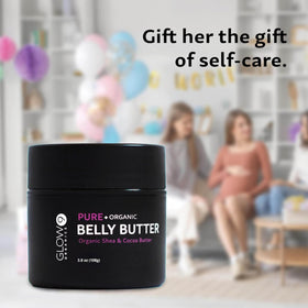 Glow Organics label detail highlighting five organic ingredients and gentle safety benefit