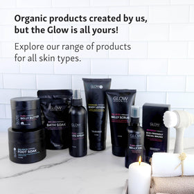 Glow Organics lifestyle scene on bedside table illustrating calming daily ritual benefit