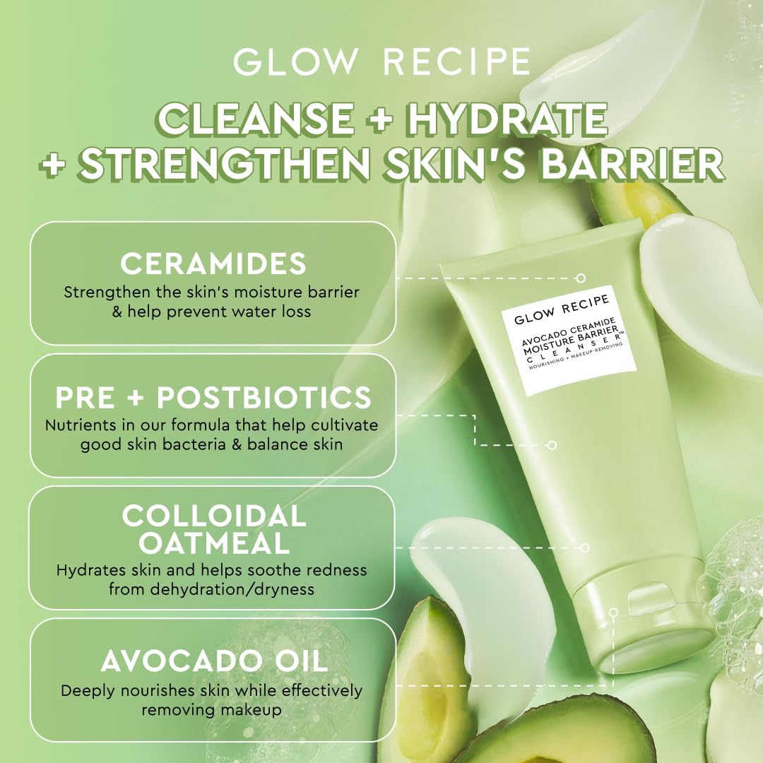 Glow Recipe pump and cleanser texture close-up illustrating creamy, moisturizing feel