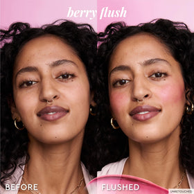 Glow Recipe blush applied to cheek demonstrating natural, buildable color benefit