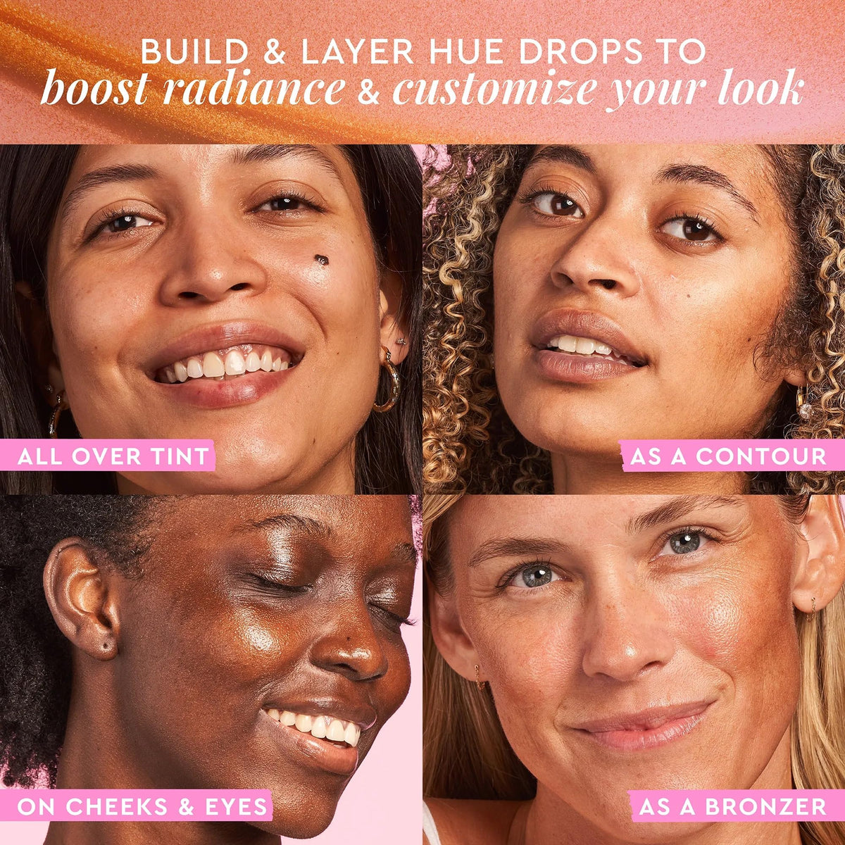 Glow Recipe Hue Drops blended on cheekbone creating warm natural highlight