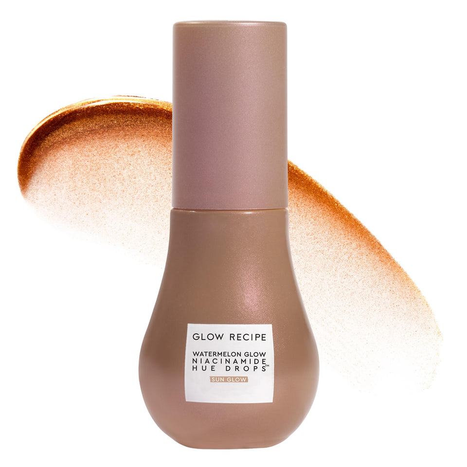 Glow Recipe Hue Drops front bottle showing Sun Glow tint and clear label benefits