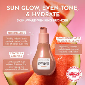Glow Recipe mixed with foundation demonstrating luminous, buildable glow