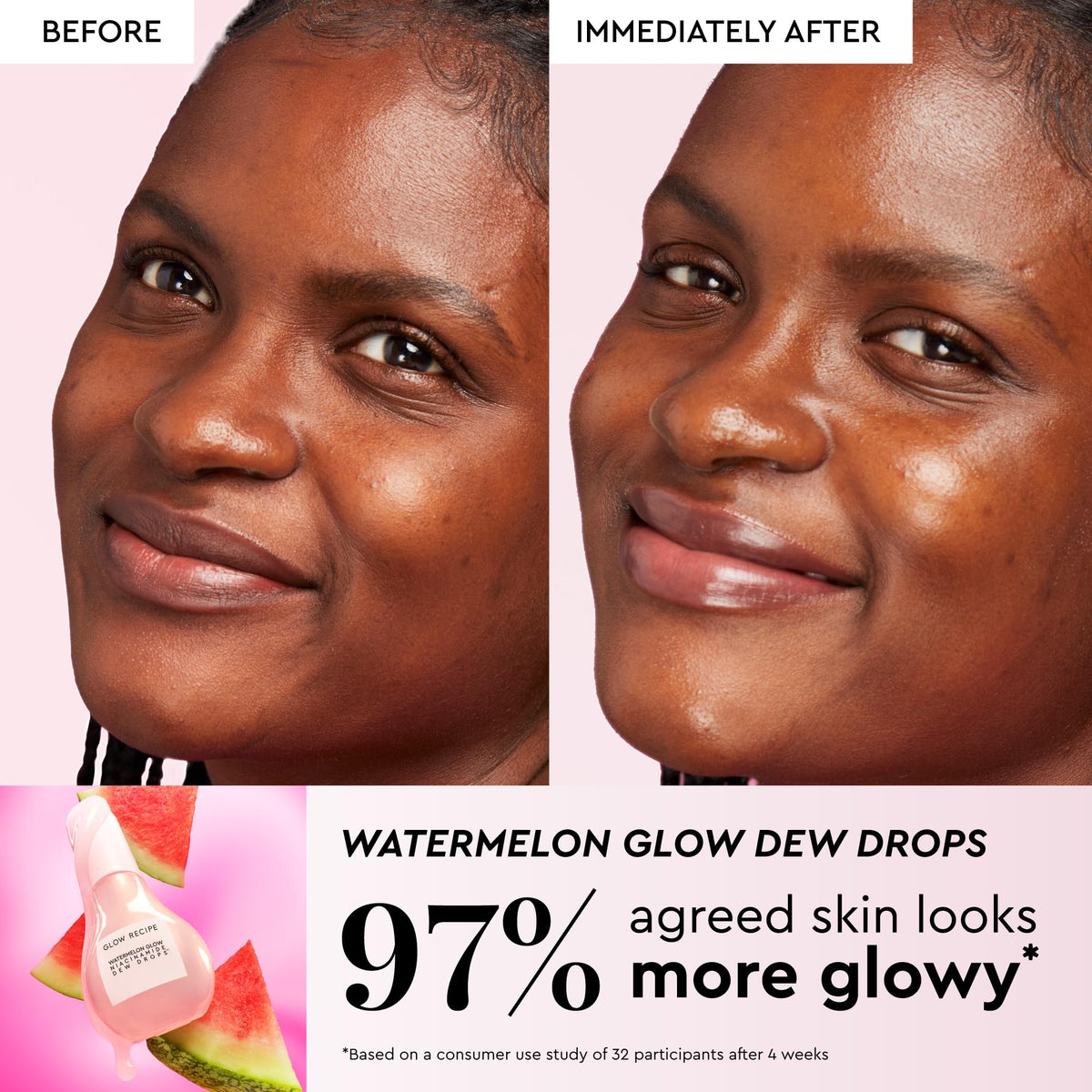 Glow Recipe Hue Drops pipette dispensing a sheer sun glow tint for buildable color