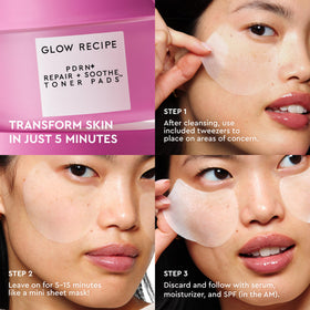 Glow Recipe pad being applied to cheek to soothe redness and hydrate