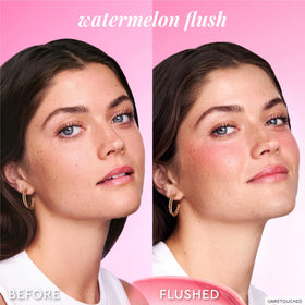 Glow Recipe swatch on cheek skin showing sheer pink tint and natural hydrating sheen